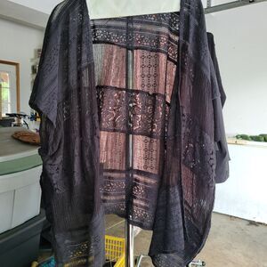 LC LAUREN CONRAD BLACK LACE KIMONO OPEN COVER UP OS